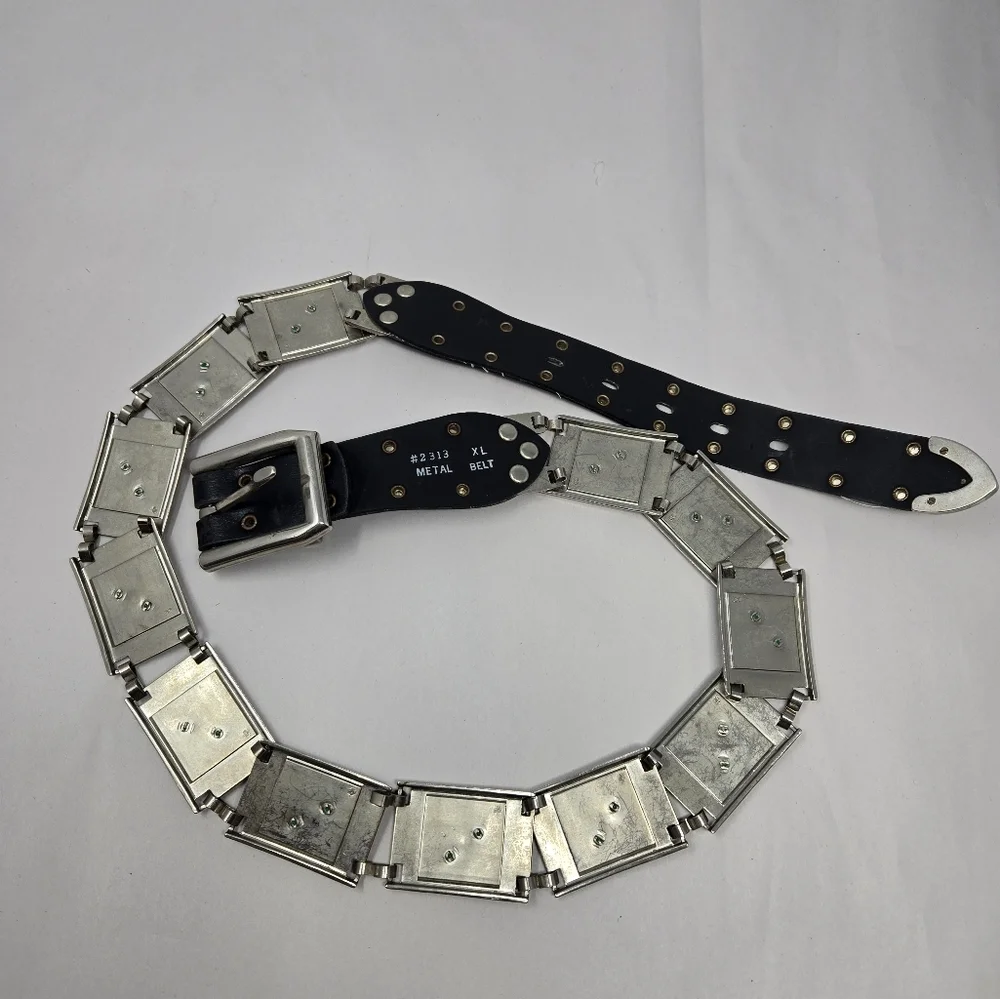 Black Leather Studded XL Mens Belt Linked Silver Tone 3d Green Marijuana Leafs